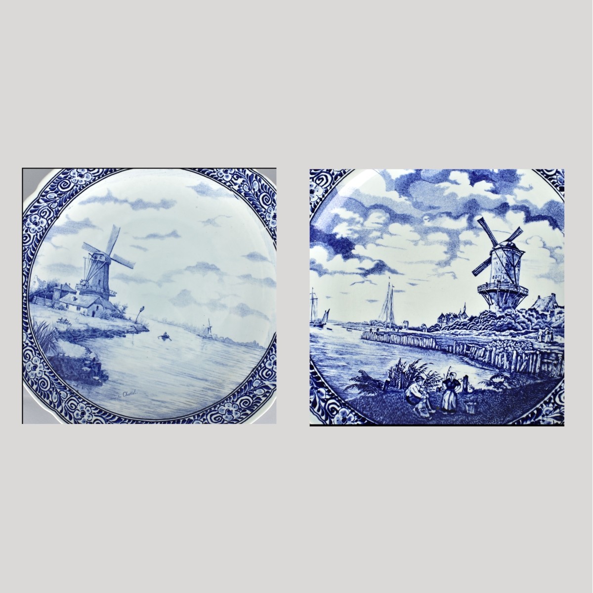 Two Large Delft Porcelain Chargers