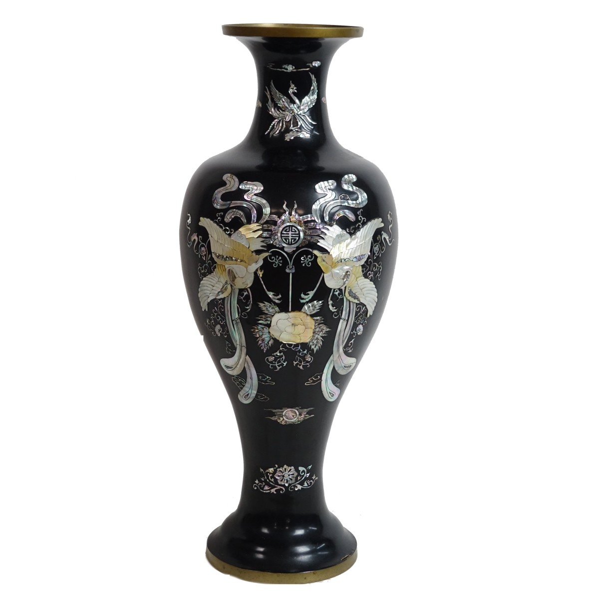 Japanese Black Lacquer and MOP Inlaid Vase