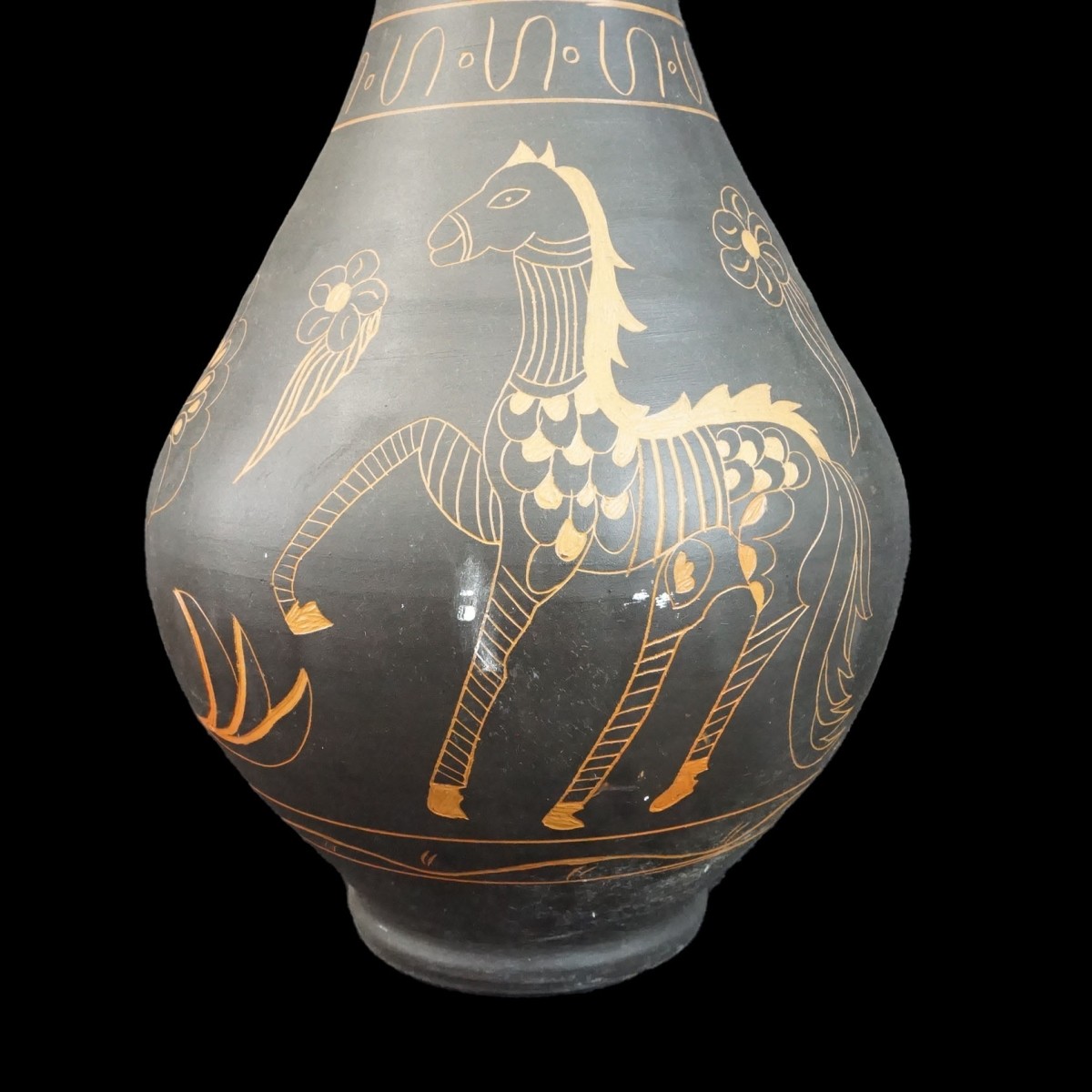 Lg Etched Pottery Vase