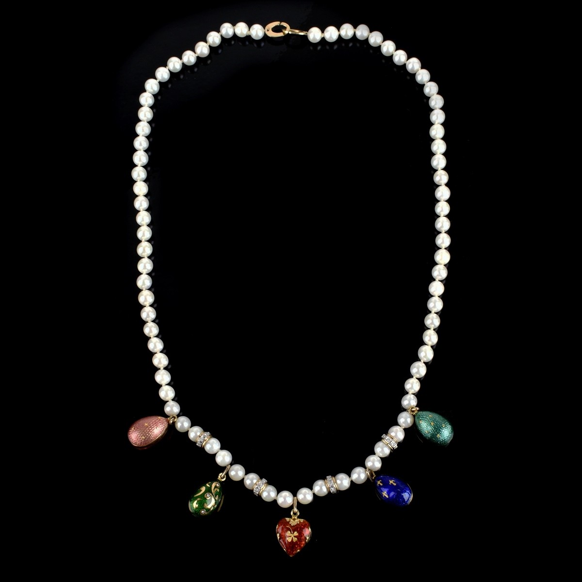 Pearl, Diamond, Enamel and 14K Necklace