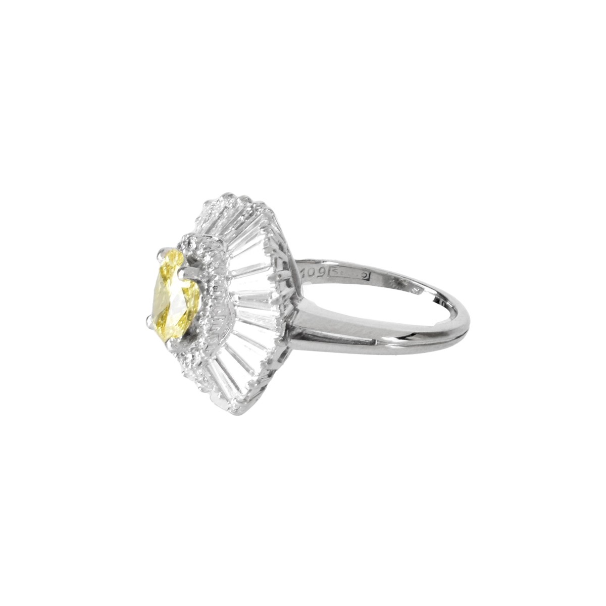 Fancy Yellow Diamond and Platinum Ring