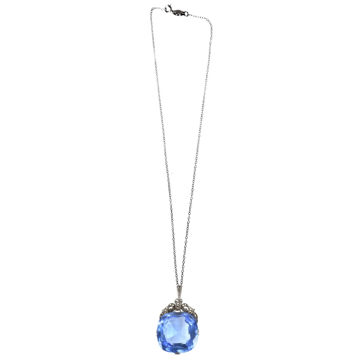 Blue Stone and Silver Pendant Necklace