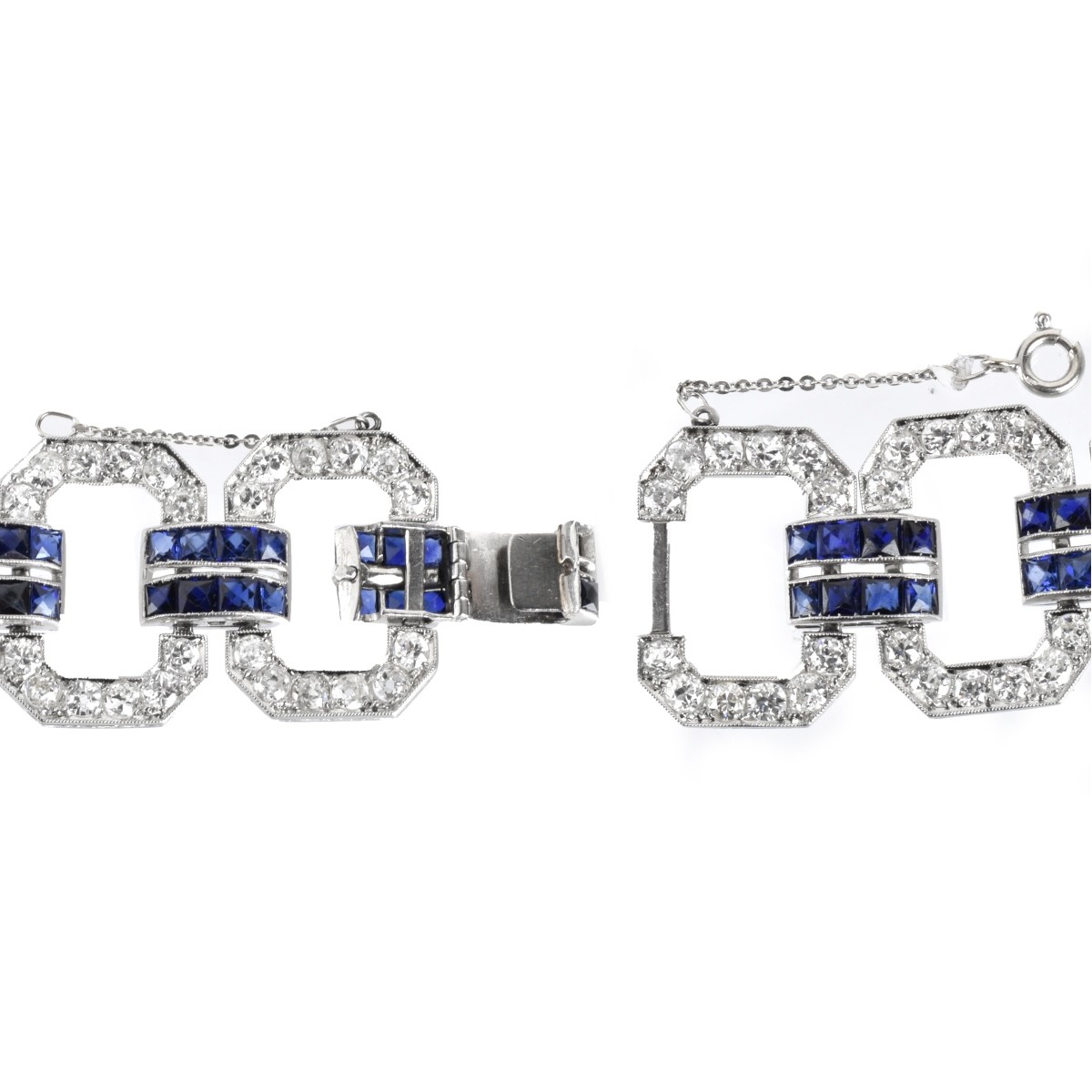 Deco Diamond, Sapphire and Platinum Bracelet