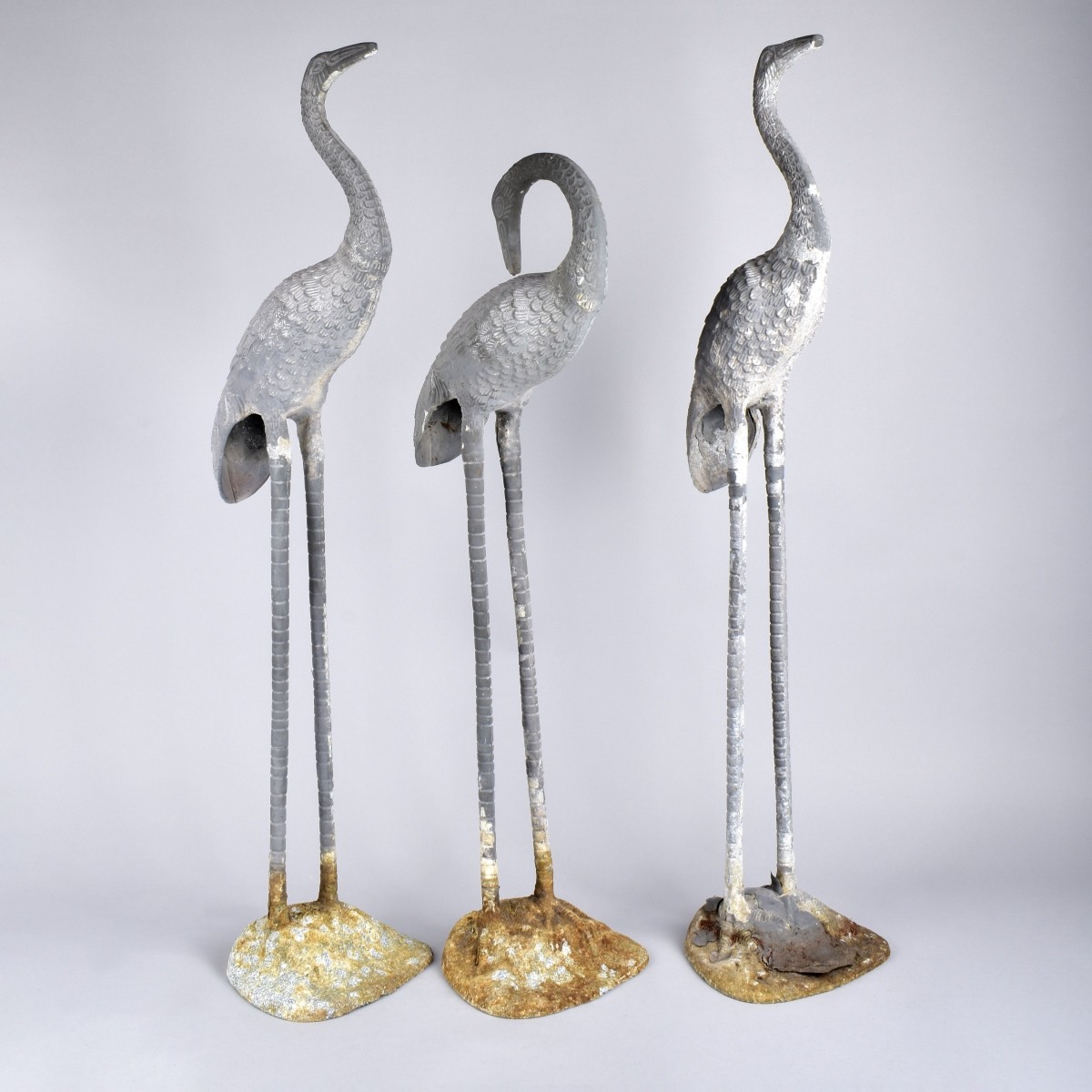 Three Metal Crane Garden Statues