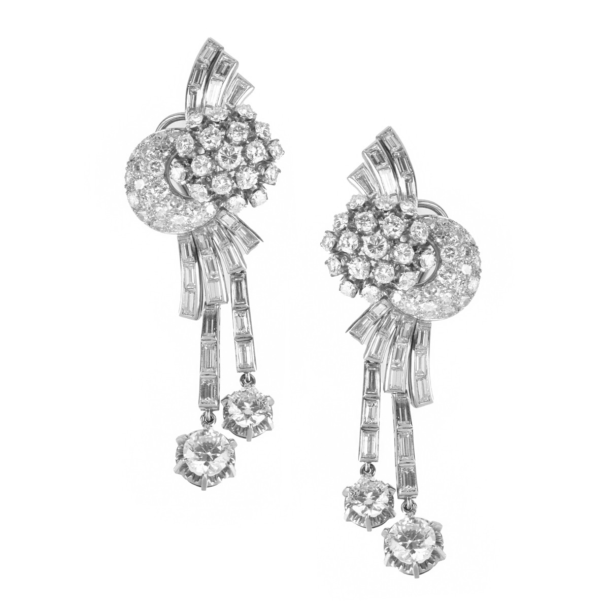 Deco Diamond and Platinum Earrings