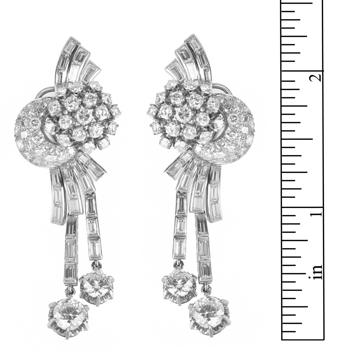 Deco Diamond and Platinum Earrings