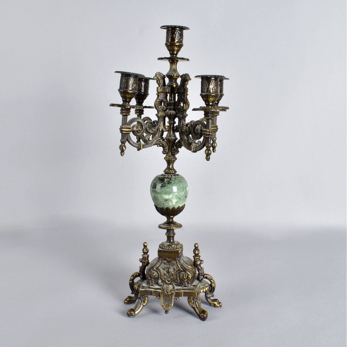 Pair Antique Style Five Light Bronze Candelabra