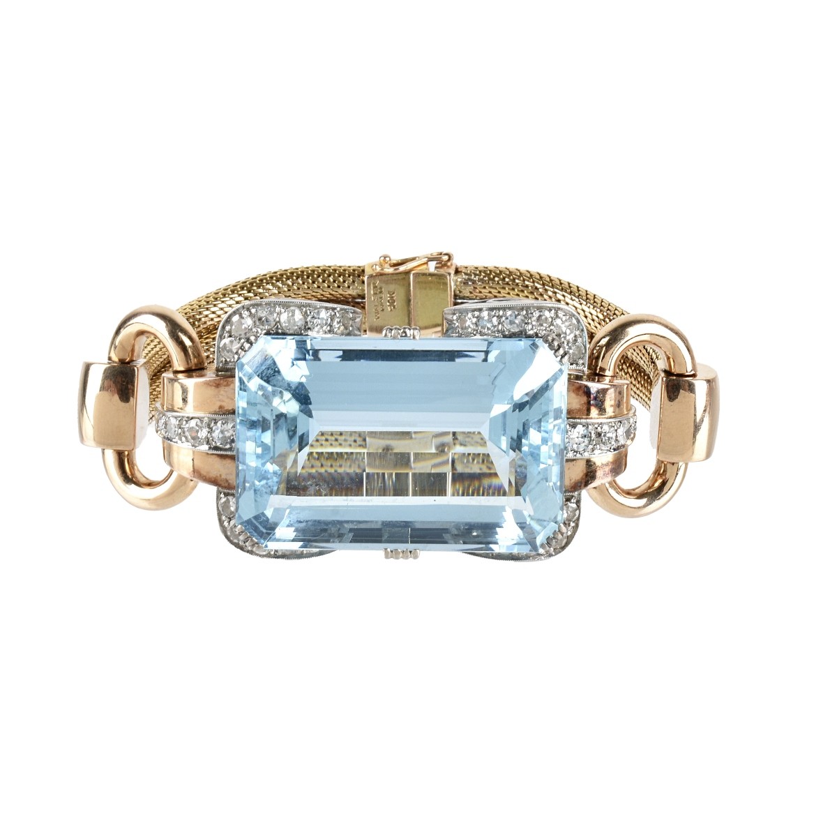 Retro Aquamarine, Diamond and 18K Bracelet