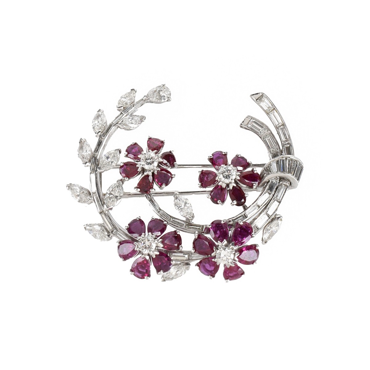 Diamond, Burma Ruby and Platinum Brooch