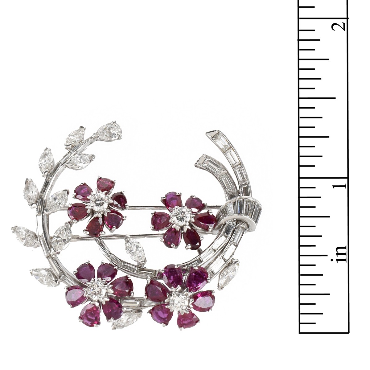 Diamond, Burma Ruby and Platinum Brooch