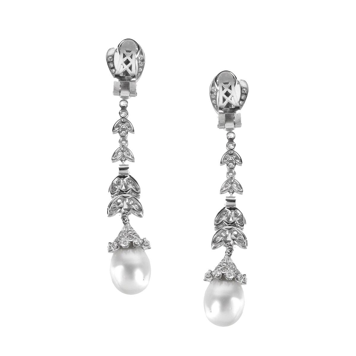 Pearl, Diamond and Platinum Earrings