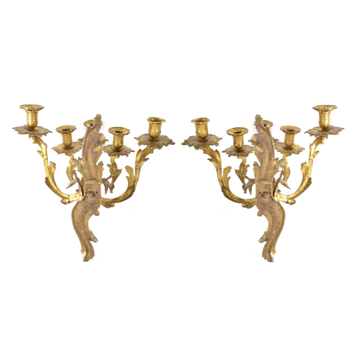 Pair Gilt Bronze Rococo Style Sconces