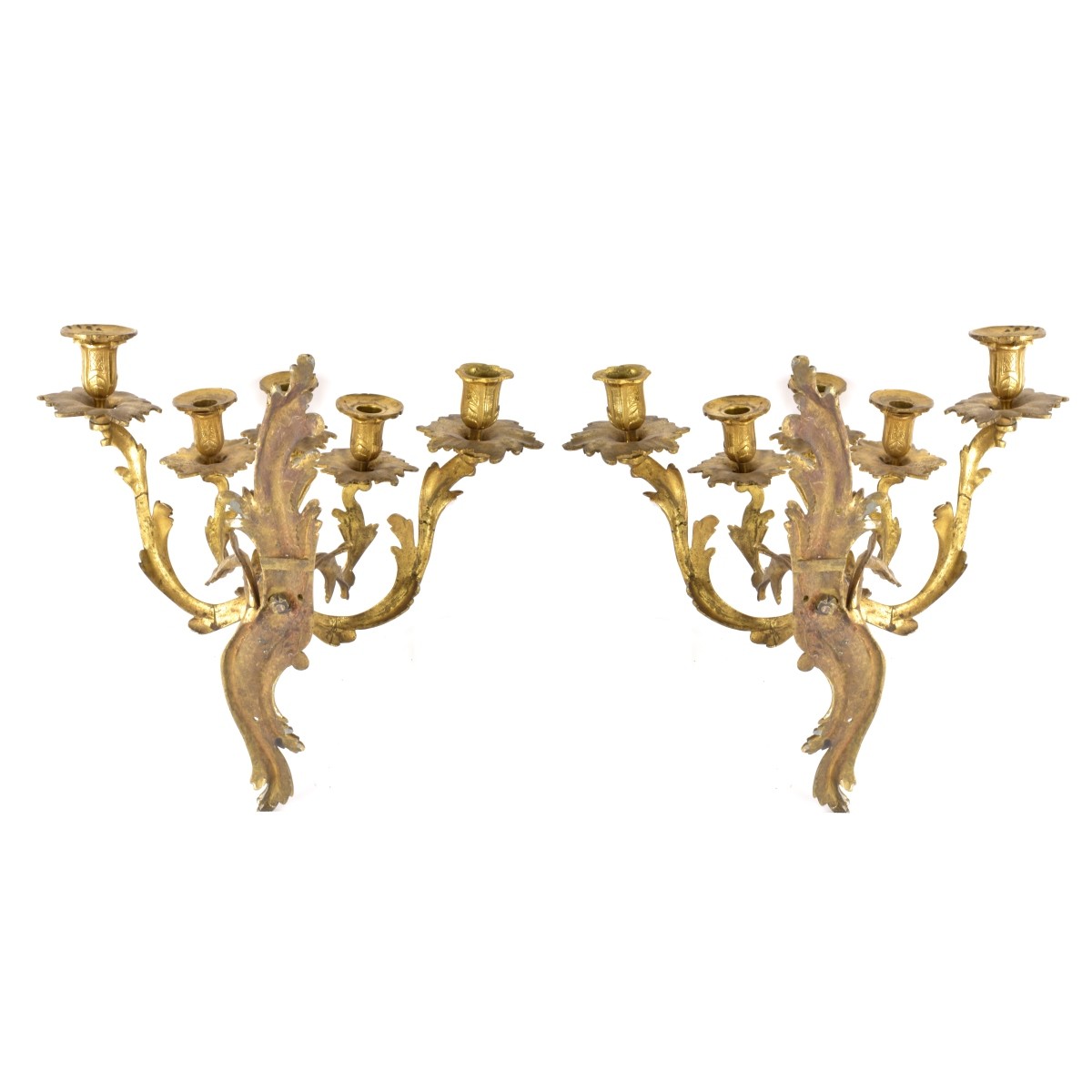 Pair Gilt Bronze Rococo Style Sconces