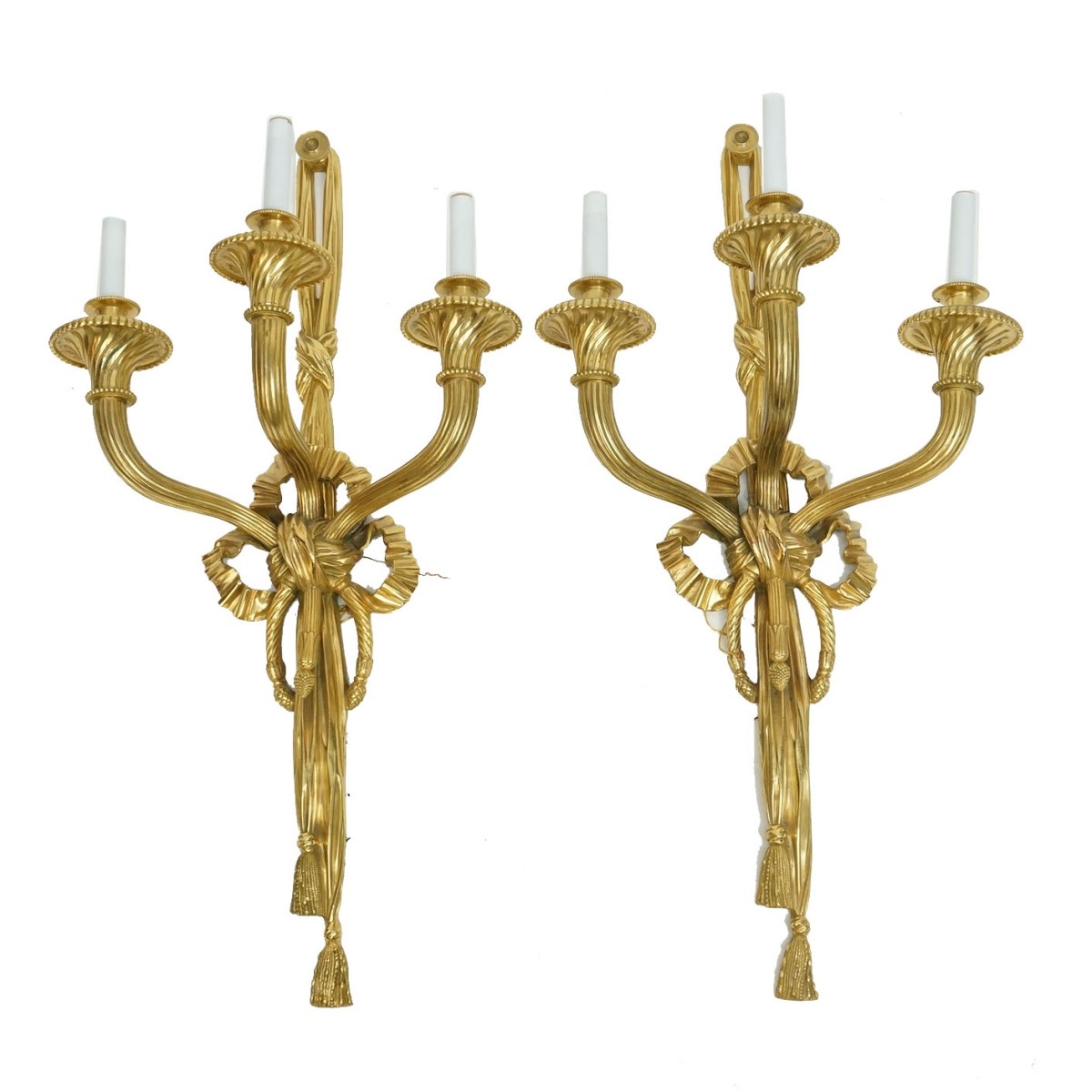 Lg Pair Louis XVI Style Bronze Sconces