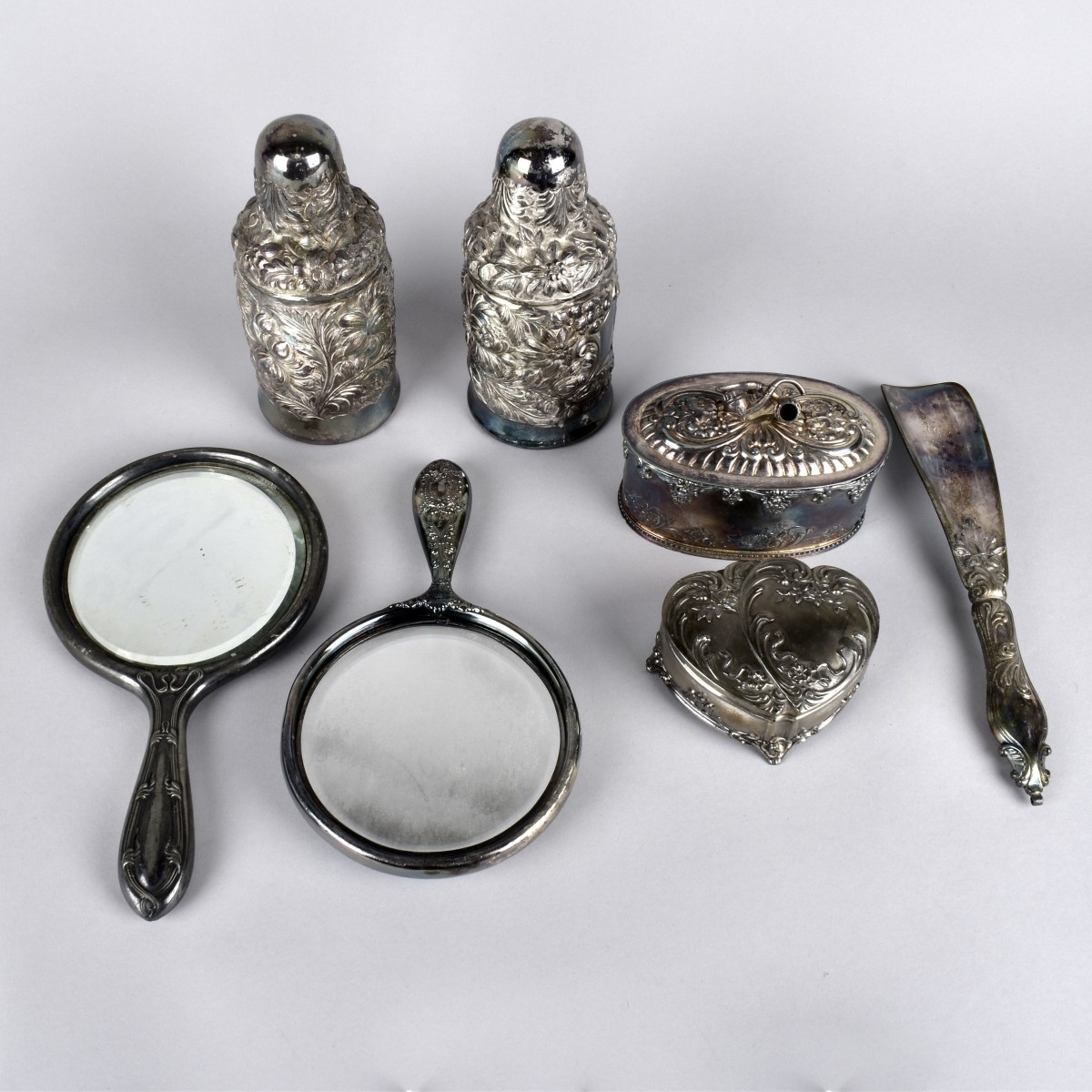 Seven Silver Plate Vanity Items