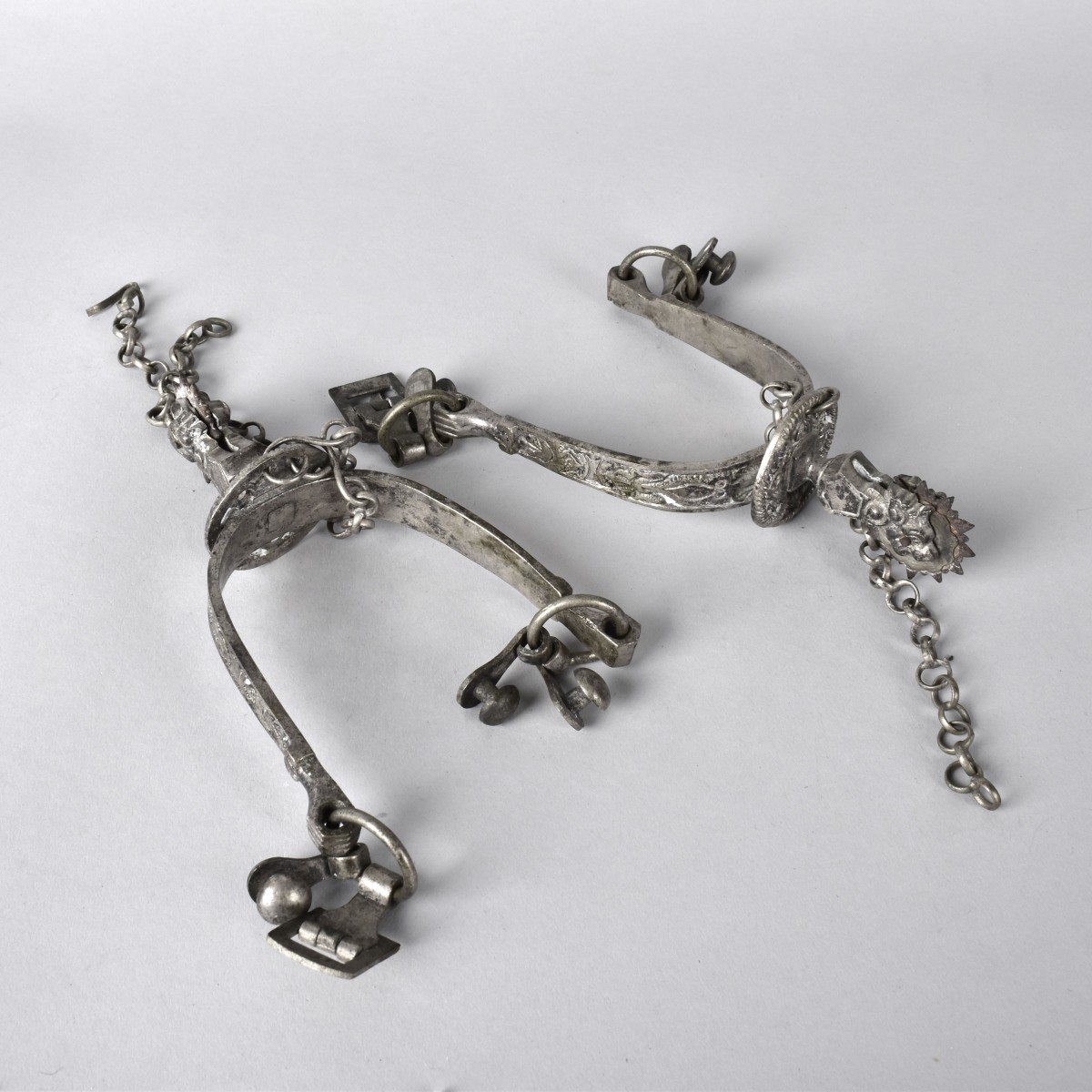 Pair Wolf Head Silver Spurs