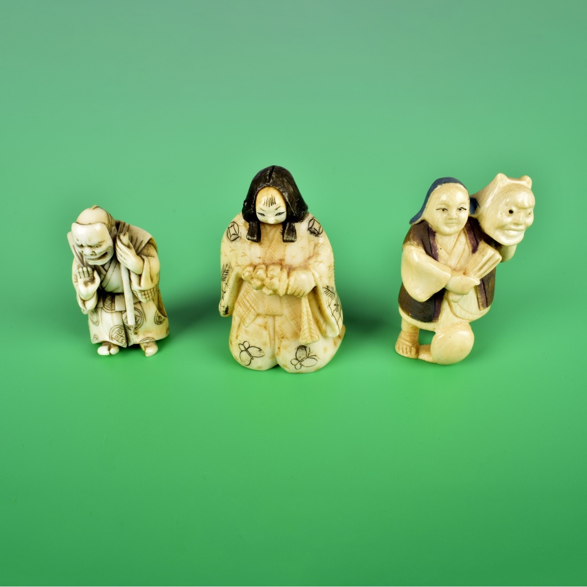 Three Antique Japanese Netsuke Figurines