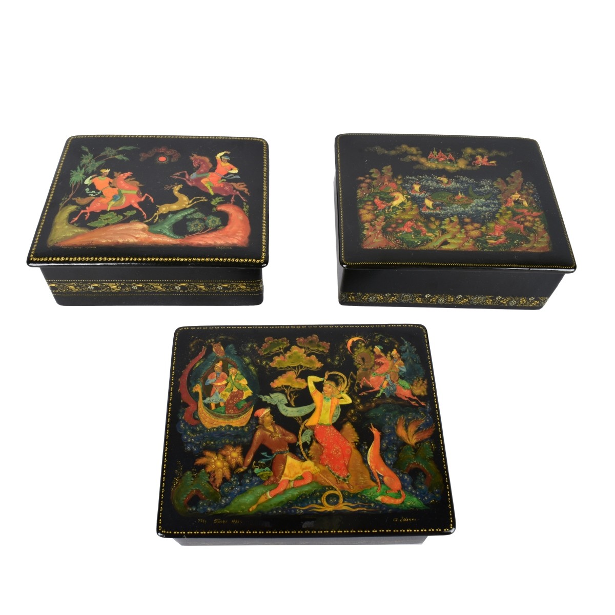 Three Vintage Russian Lacquer Boxes