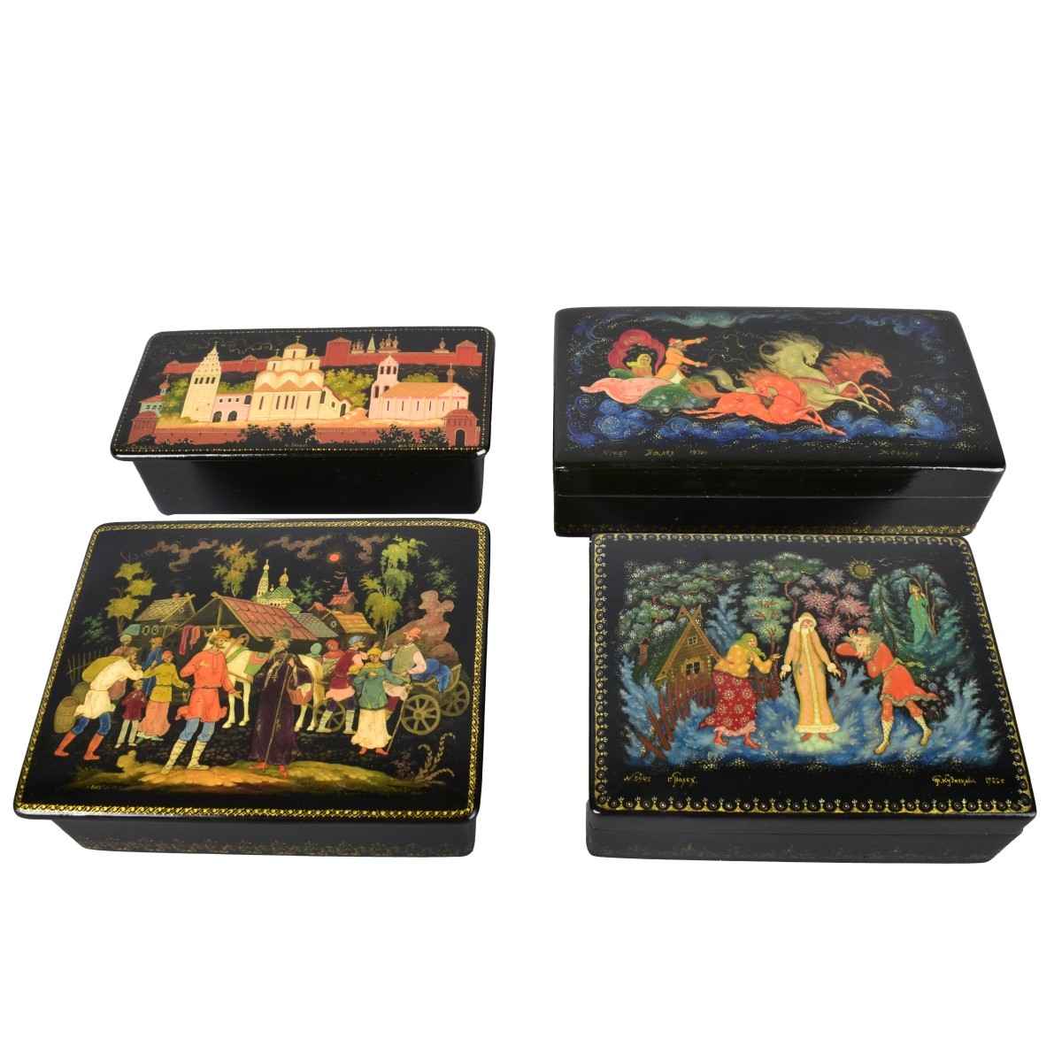 Four Vintage Russian Lacquer Boxes