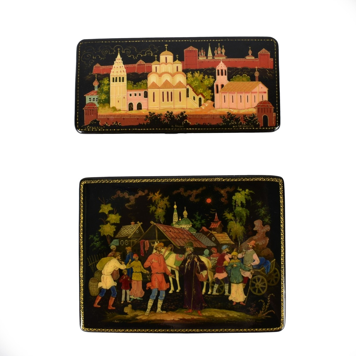 Four Vintage Russian Lacquer Boxes