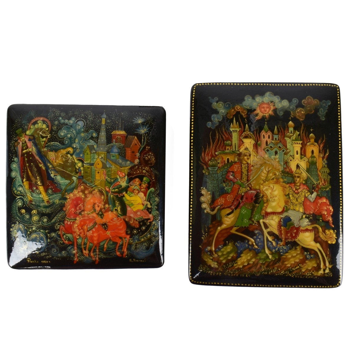 Four Vintage Russian Lacquer Miniature Boxes