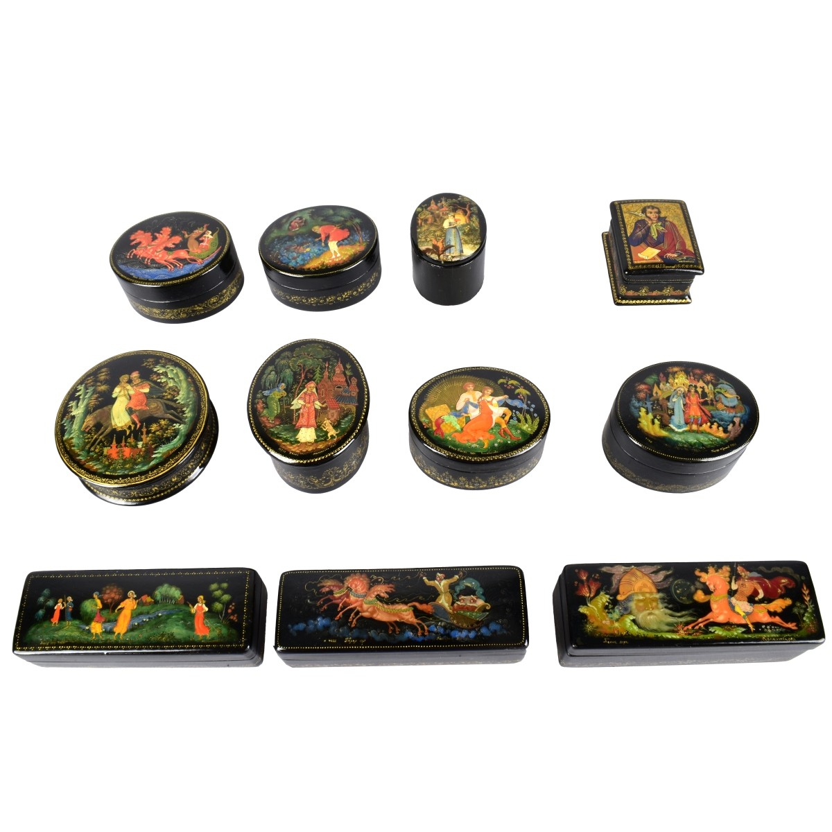 Eleven Vintage Russian Lacquer Boxes