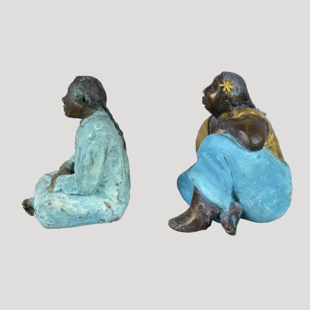 Two (2) Bronze Polynesian Women signed