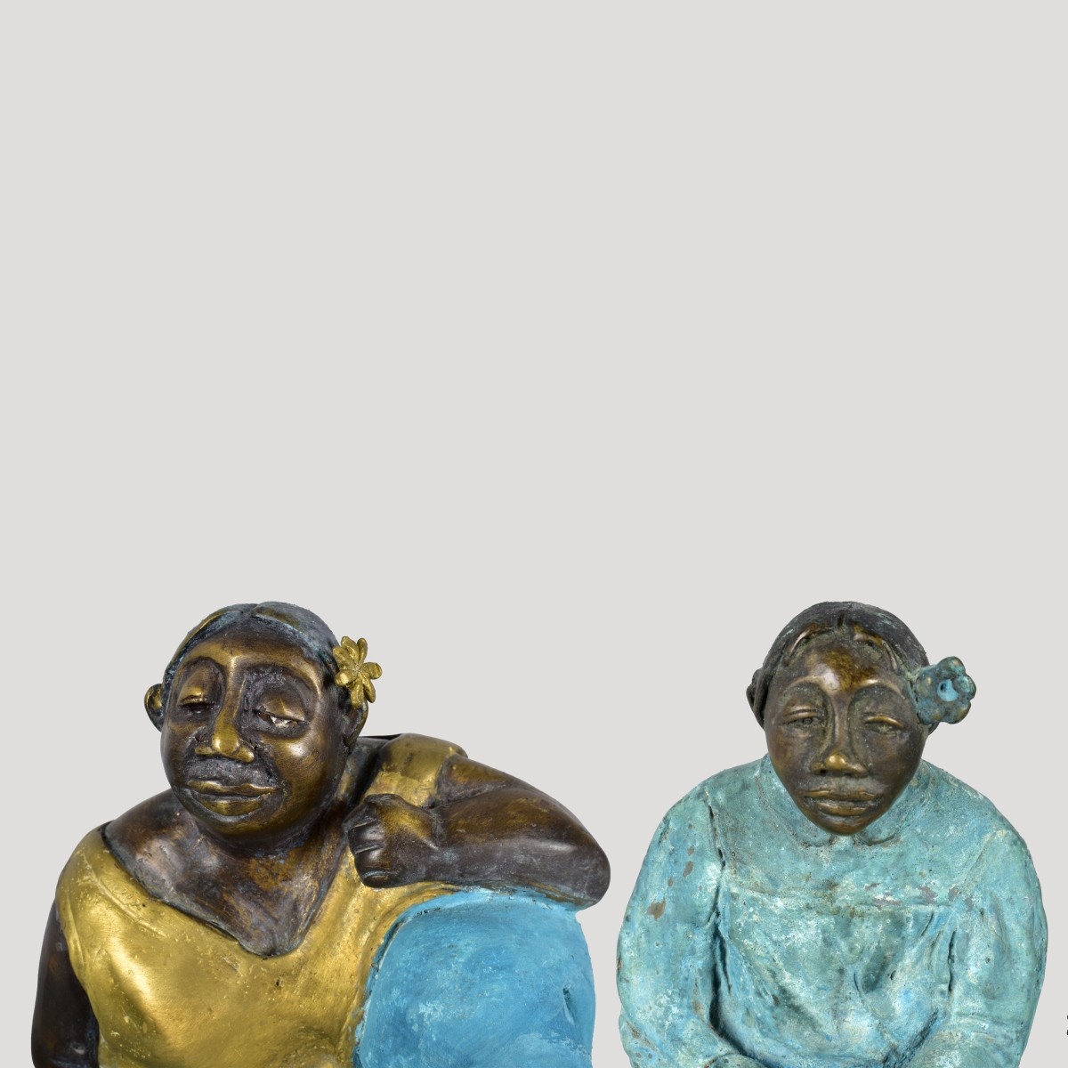 Two (2) Bronze Polynesian Women signed