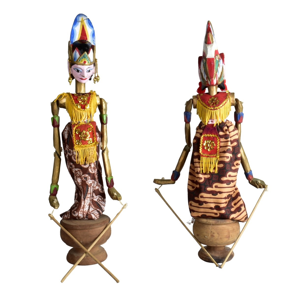 Pair Indonesian Wooden Rod Puppets