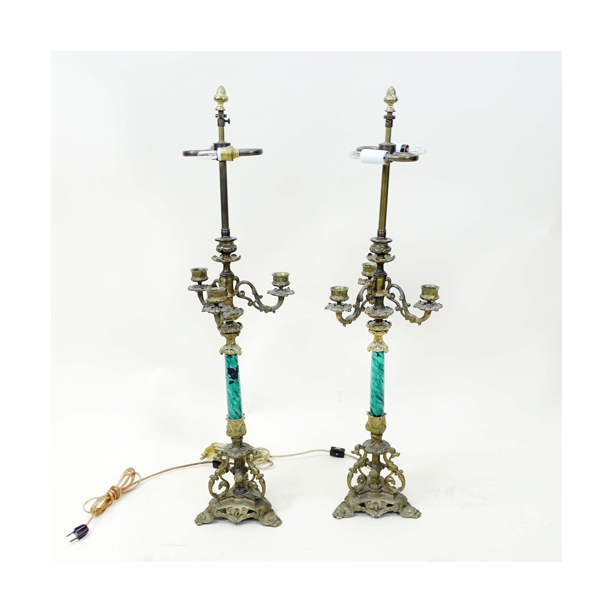 Pair Mid-Century Bronze Candelabra Lamps