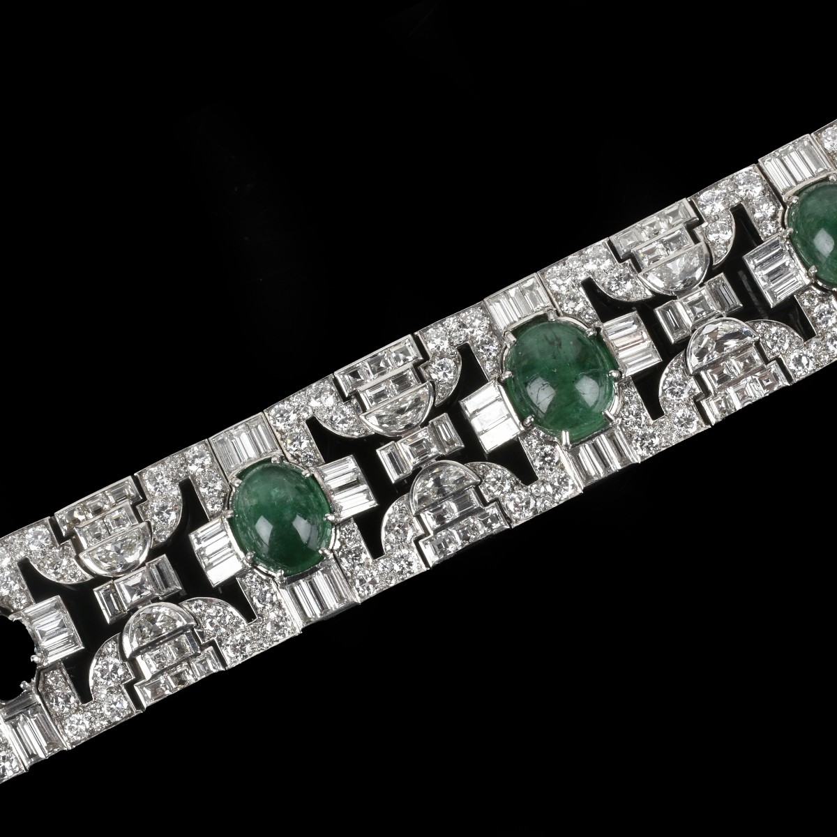 Deco Emerald, Diamond and Platinum Bracelet