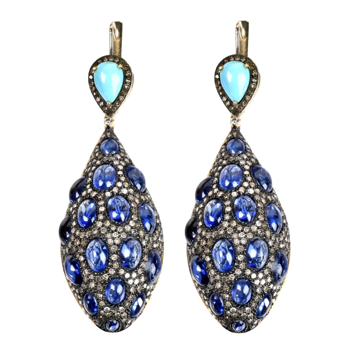 Sapphire, Diamond and Turquoise Earrings