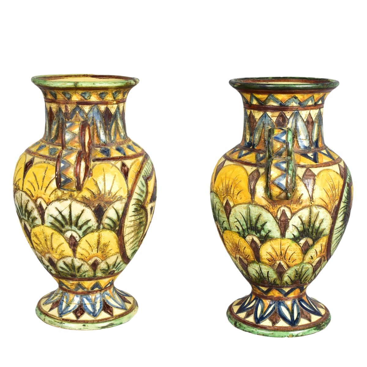 Pair of Italian Cellini Majolica Ceramic Vases