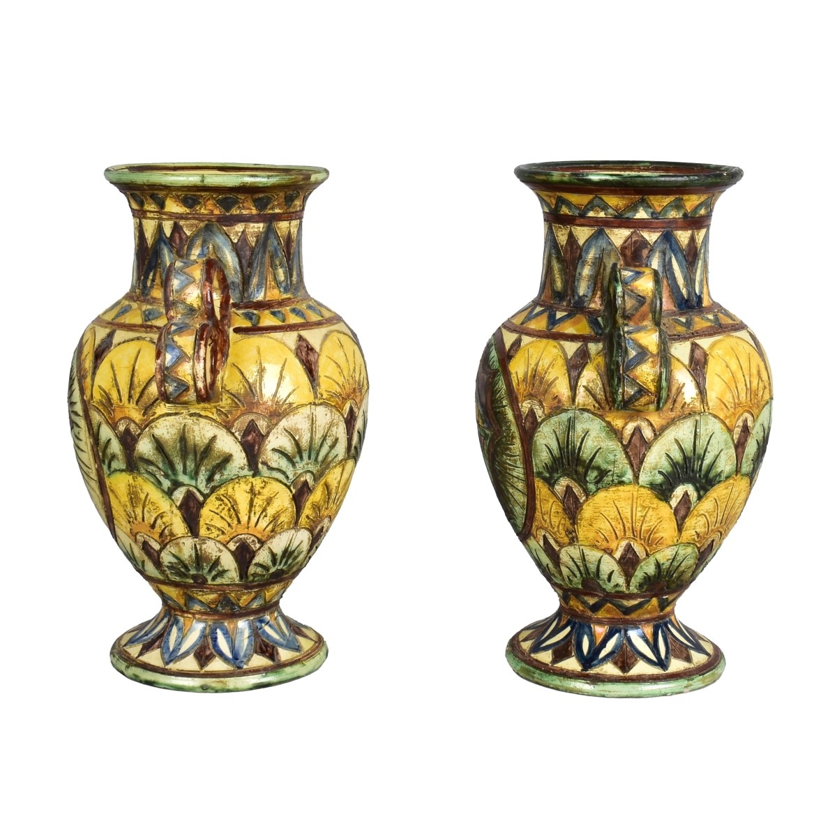 Pair of Italian Cellini Majolica Ceramic Vases