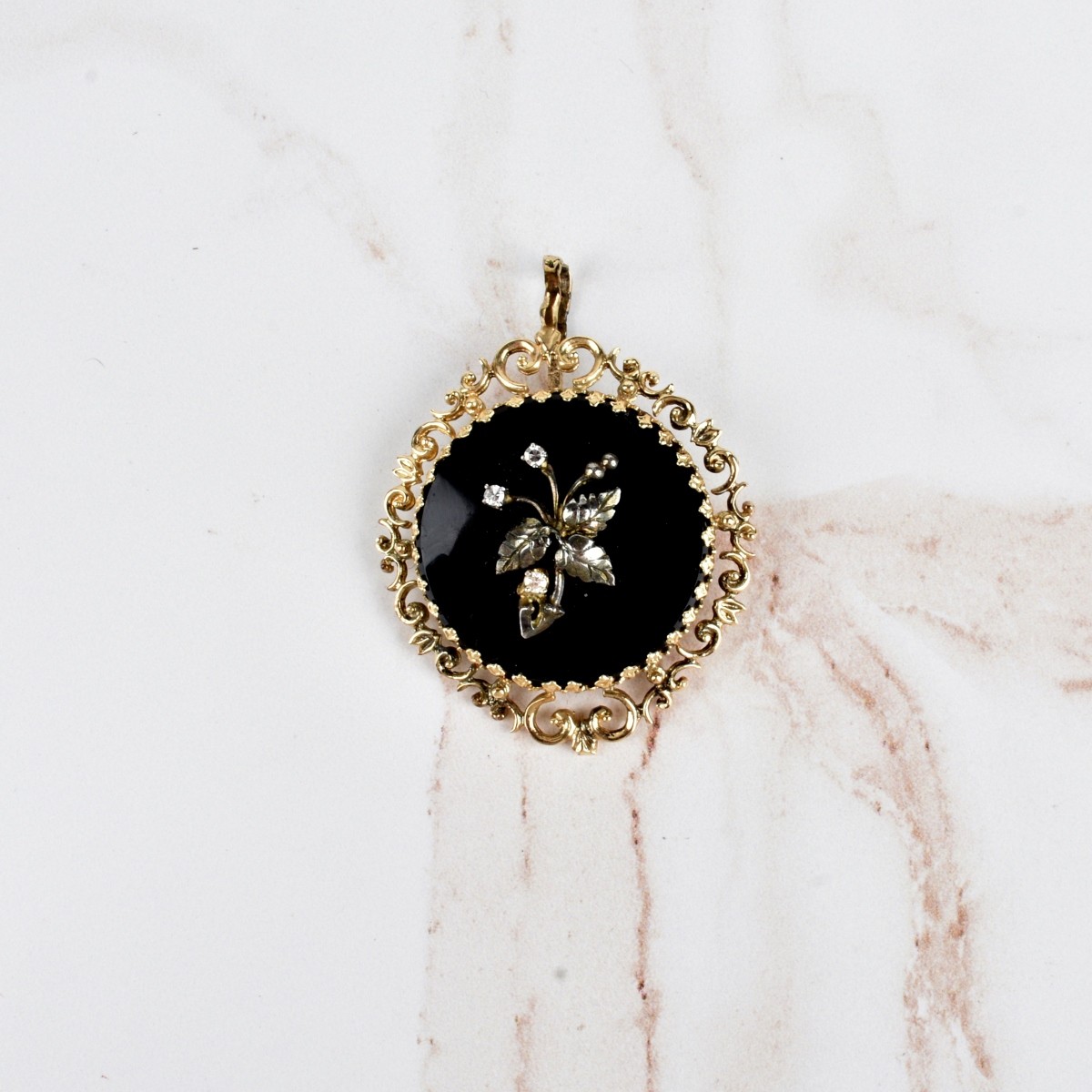 Antique Diamond, Onyx and 14K Pendant