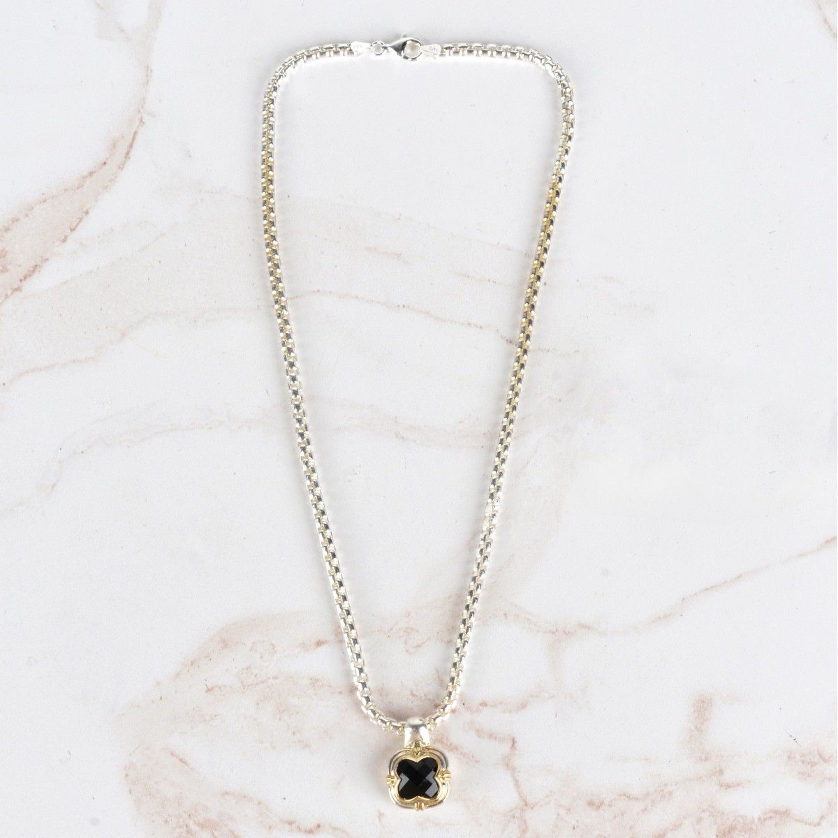 Onyx, 18K and Silver Necklace & Earrings
