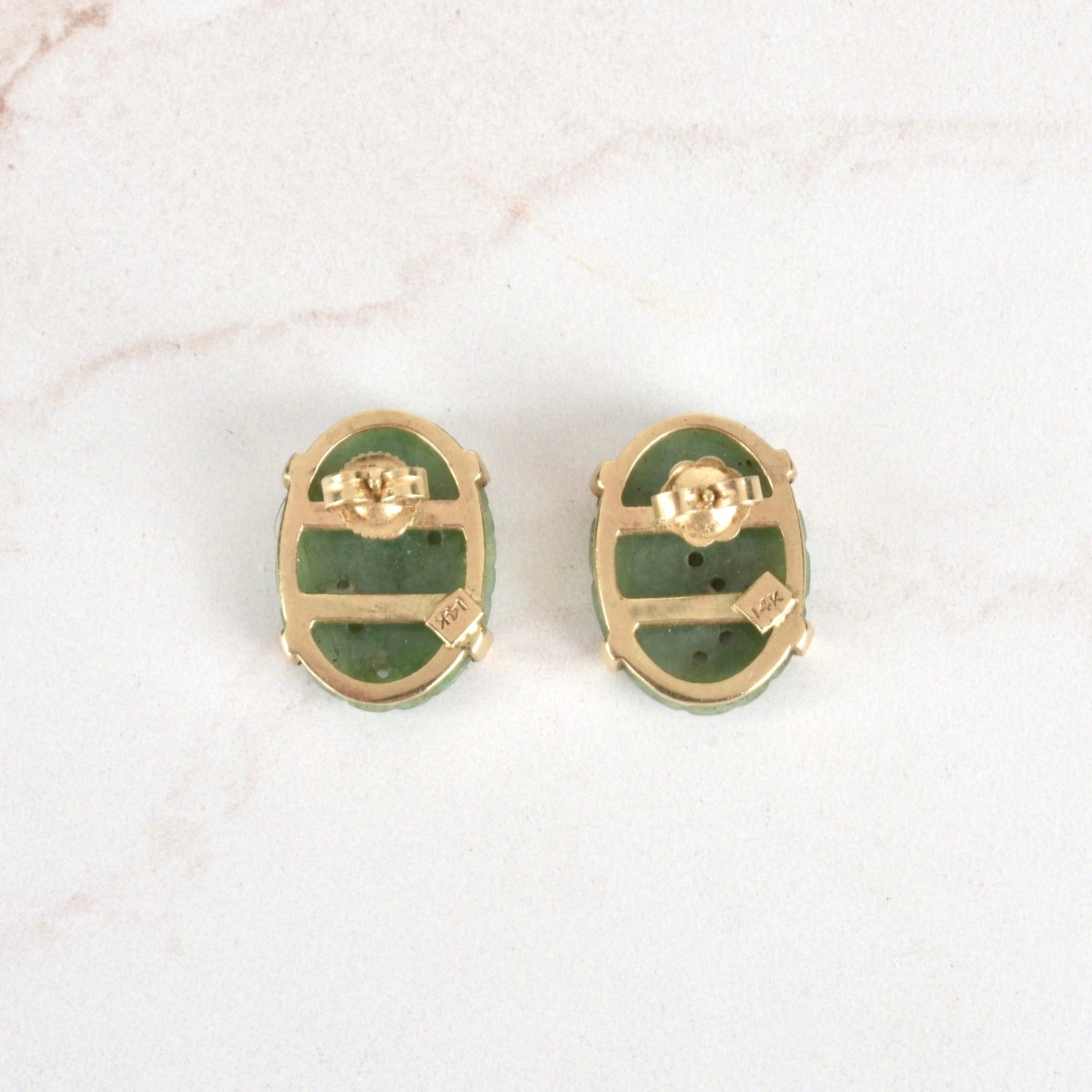 Chinese Jade and 14K Earrings