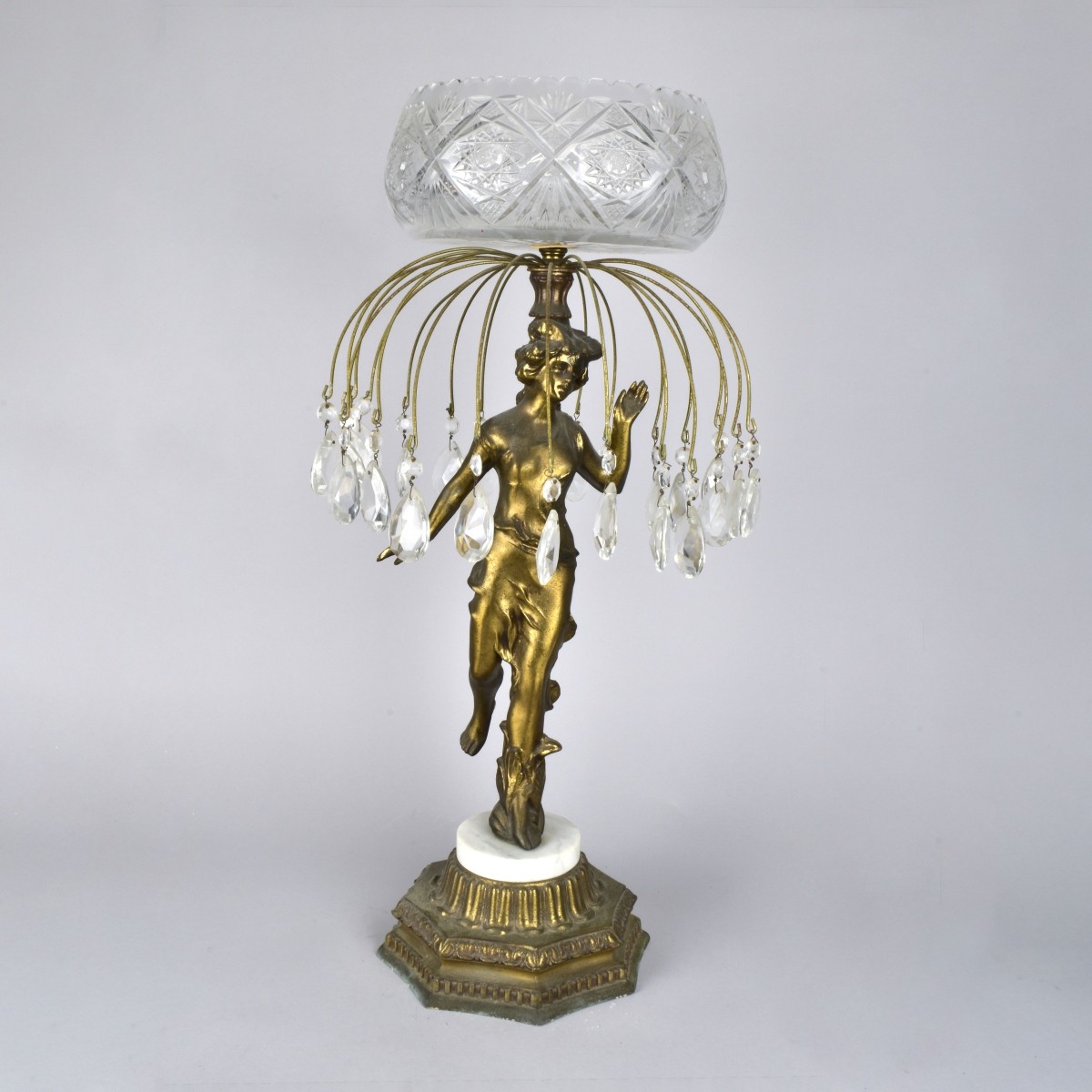 Art Nouveau Figural Statue Cut Crystal Compote