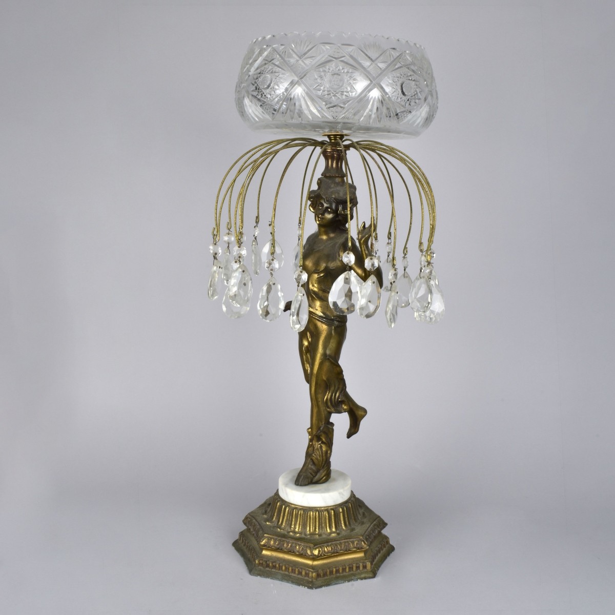 Art Nouveau Figural Statue Cut Crystal Compote