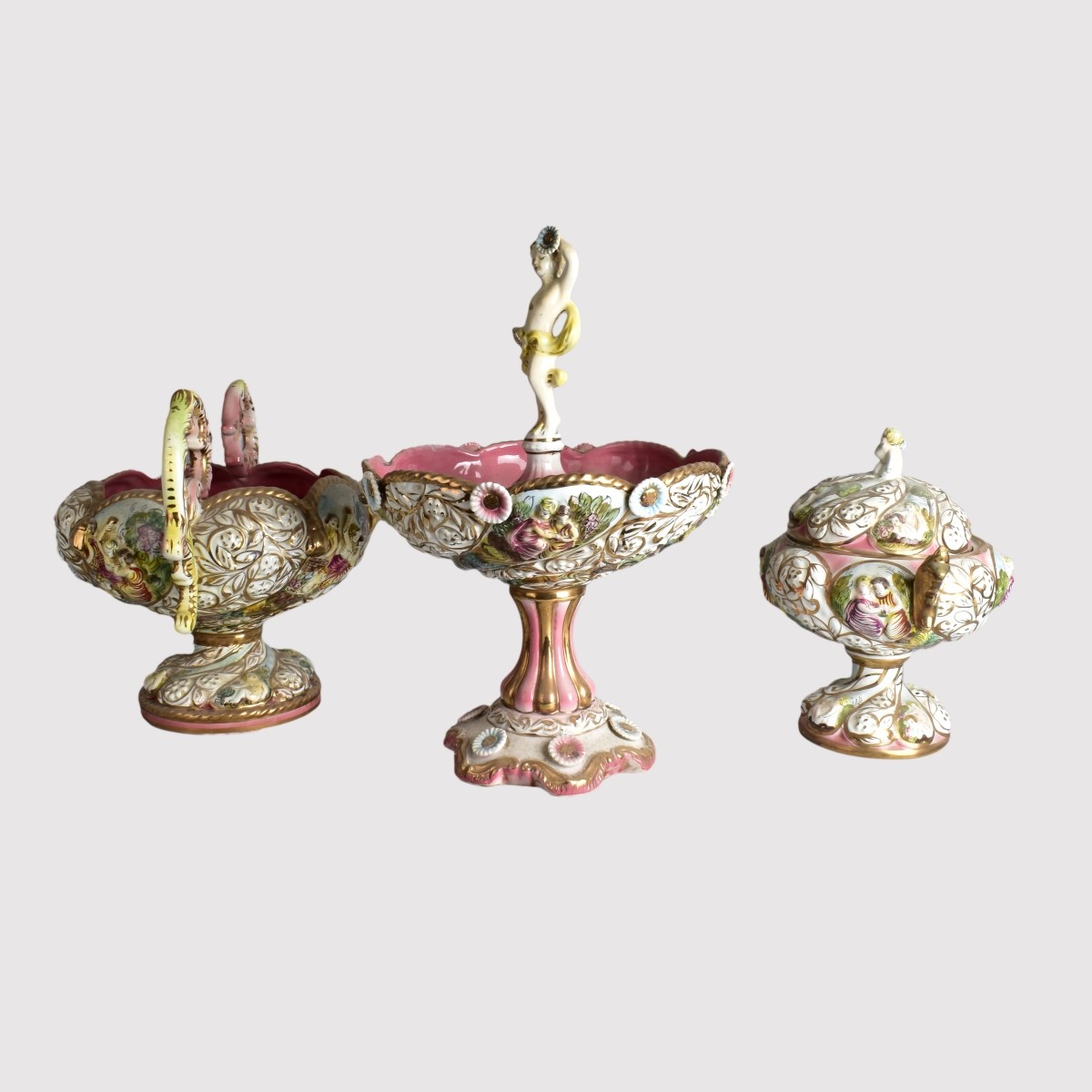 Three Large Capodimonte Pottery Centerpieces