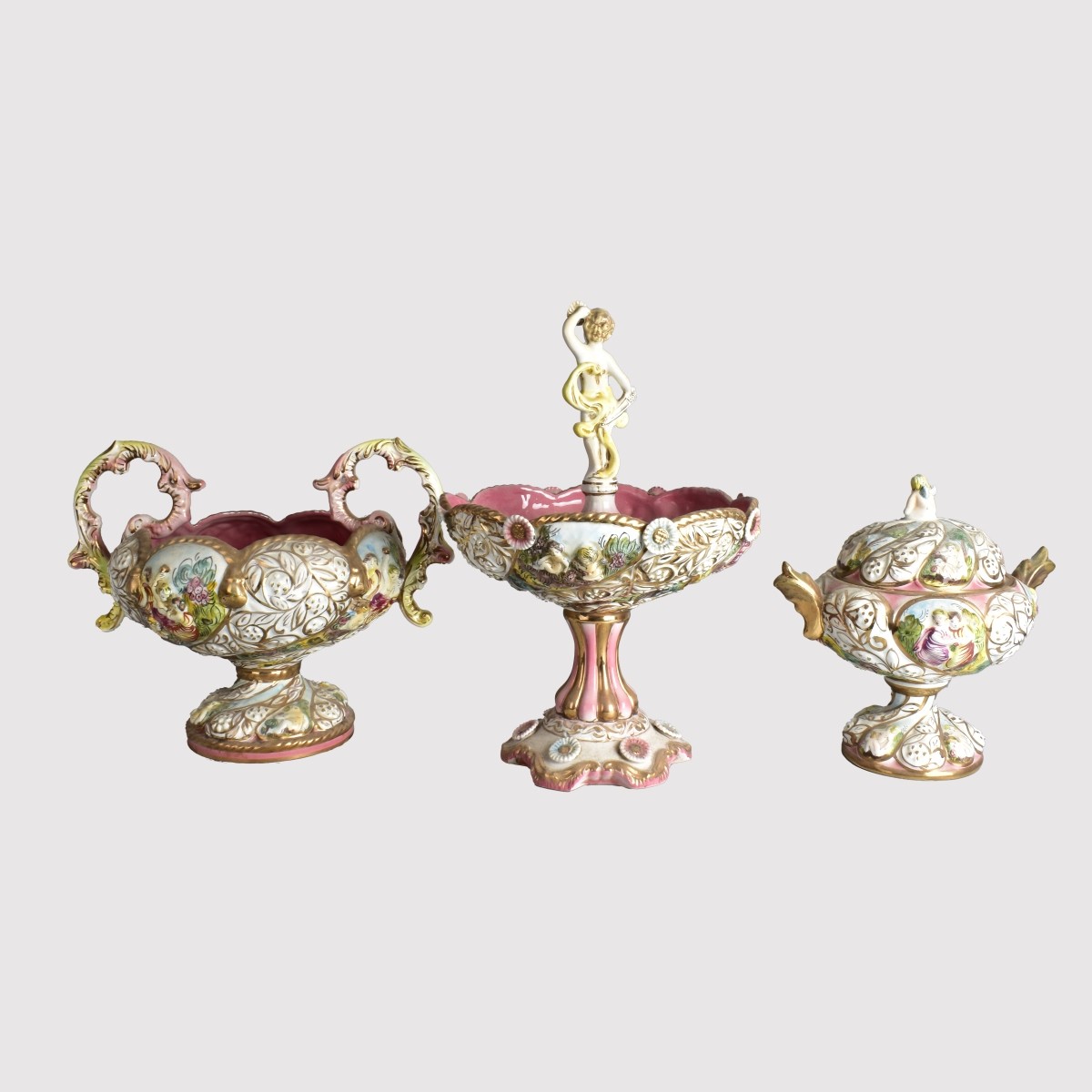 Three Large Capodimonte Pottery Centerpieces