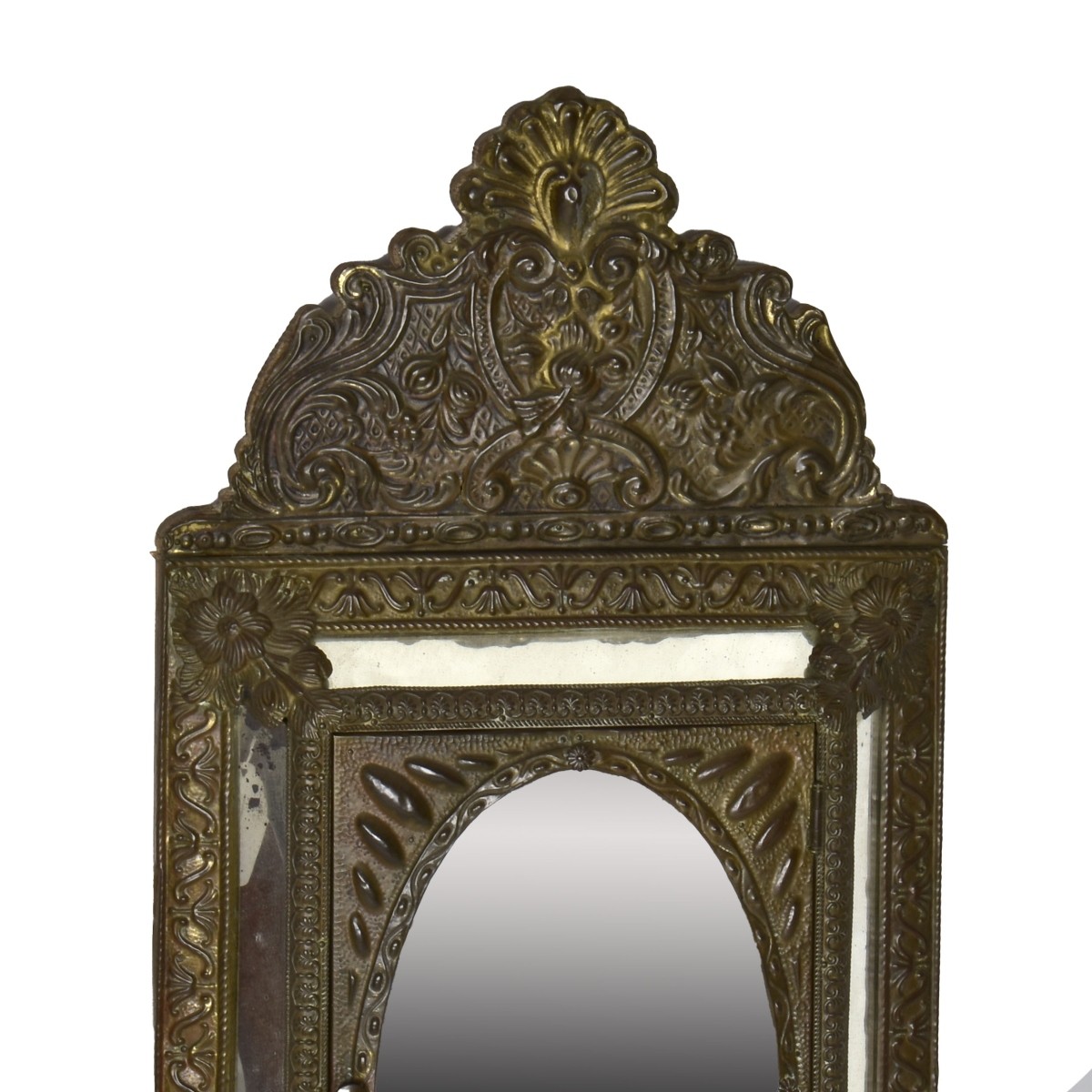 Antique French Repousse Brass Mirror