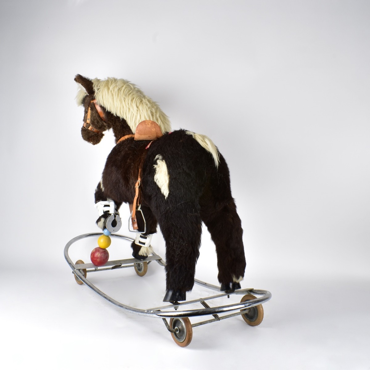 Vintage Plush Toy Riding Pony Horse on Wheels