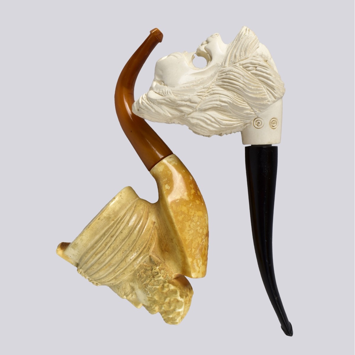 Two Carved Meerschaum Pipes