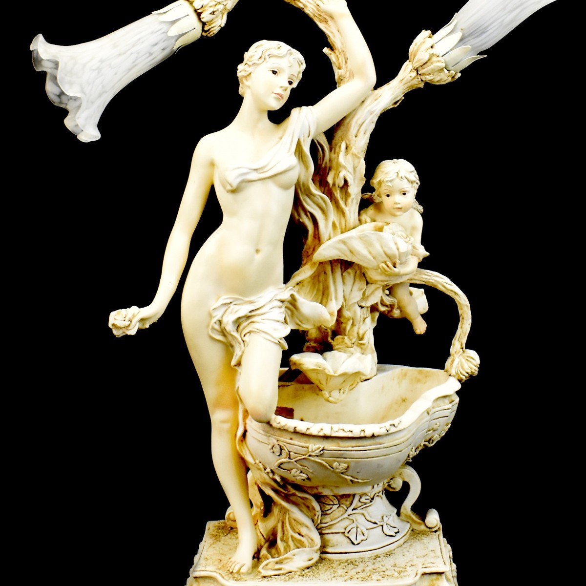 Italian Porcelain Fountain Nymph Tulip Lamp