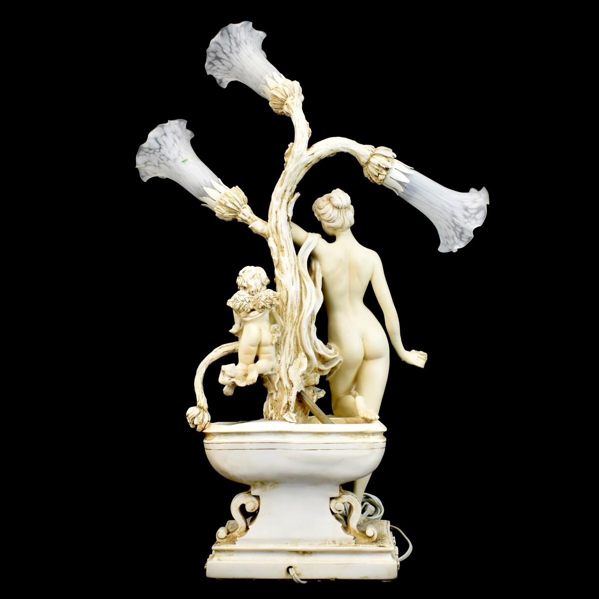 Italian Porcelain Fountain Nymph Tulip Lamp