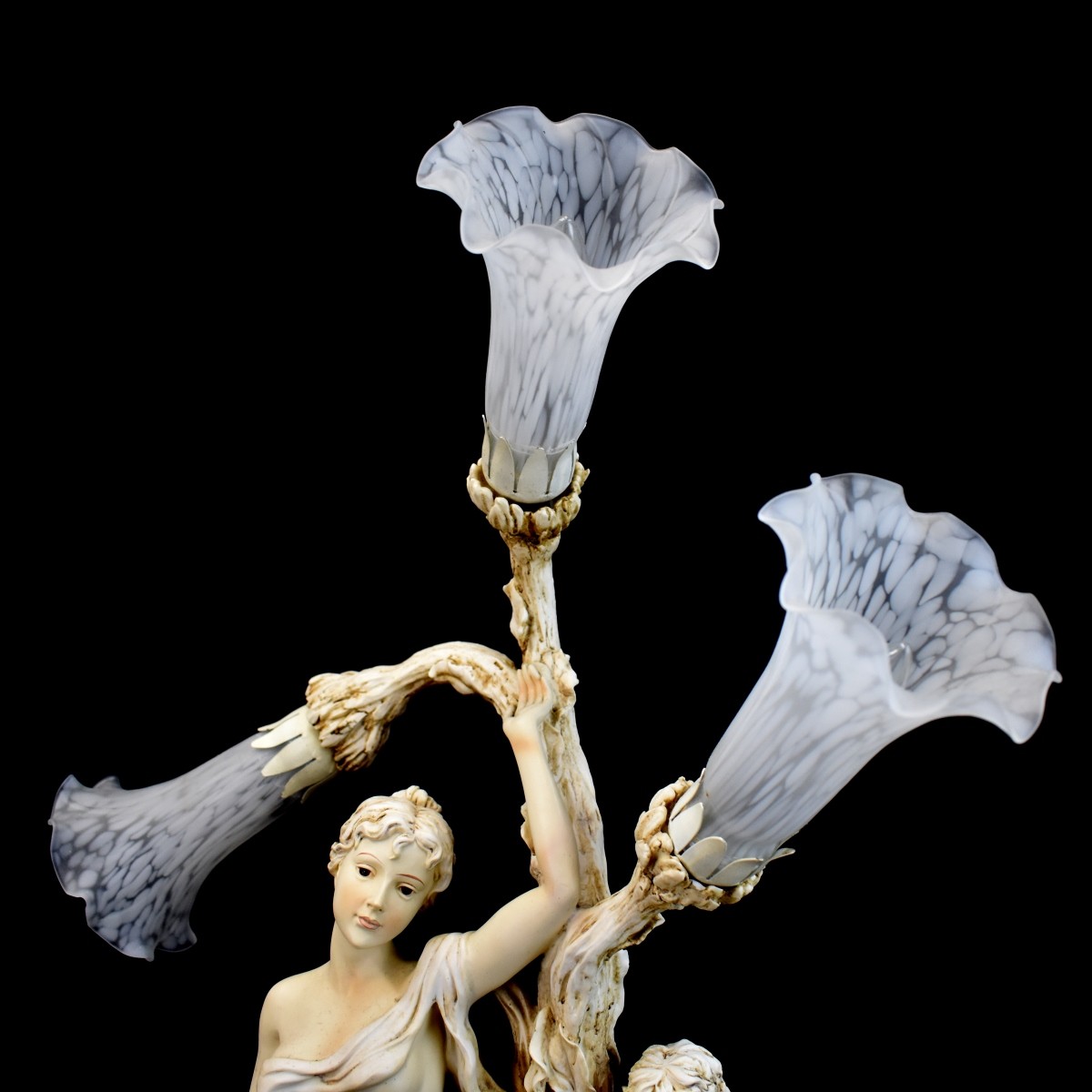 Italian Porcelain Fountain Nymph Tulip Lamp