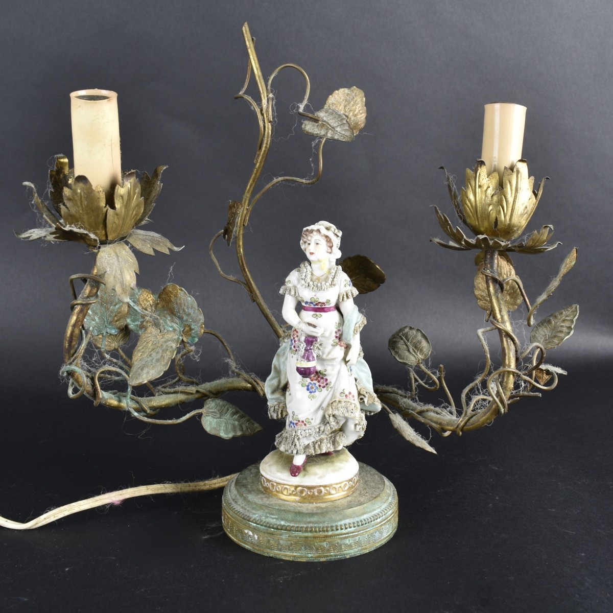 Two Pieces Figural Group and a Two Arm Lamp