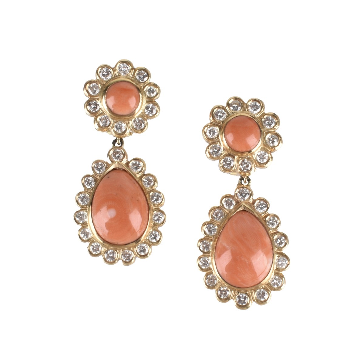 Diamond, Red Coral and 14K Earrings