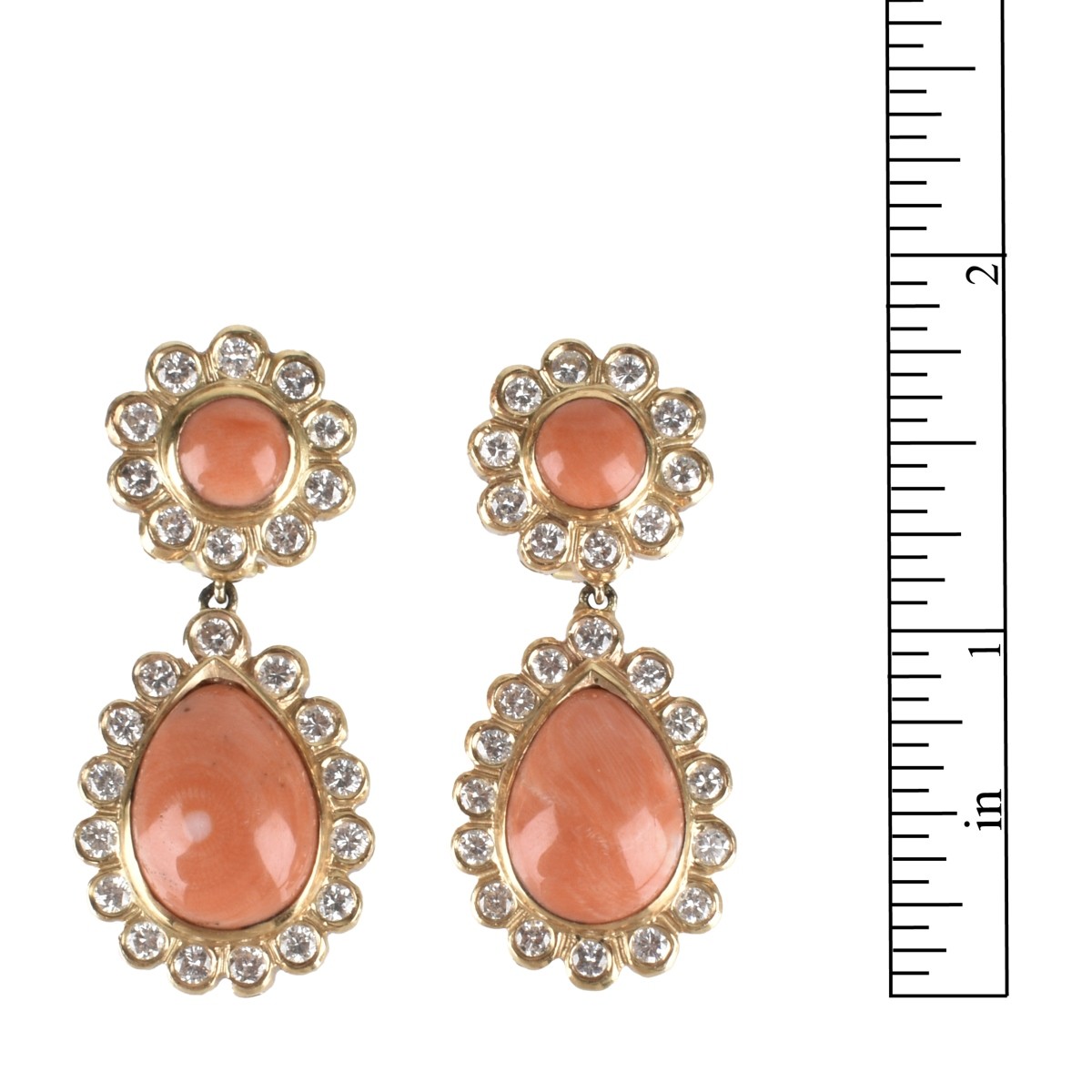 Diamond, Red Coral and 14K Earrings